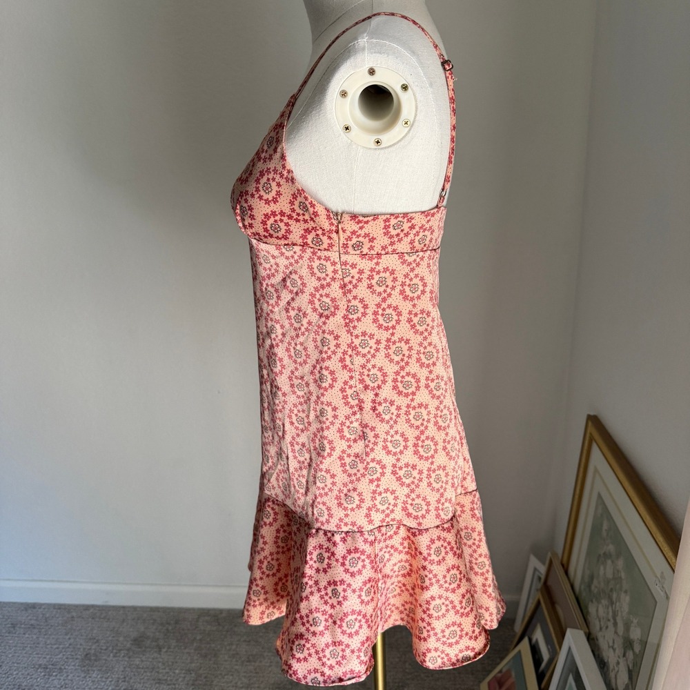 Urban Outfitters‎ Mini Slip Dress Floral Ruffle Hem Spaghetti Strap Pink Small - Picture 5 of 10